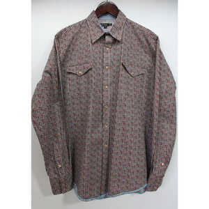TIM HAUL Long Sleeve Western Shirt Rodeo Pearl Snap Brown Print  Mens Large